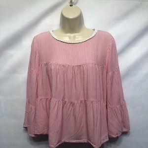 Red&White Striped Bell Sleeved Blouse